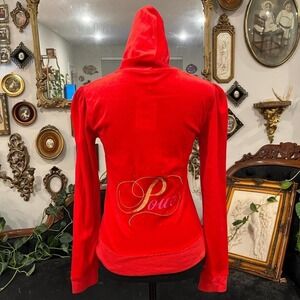Vintage Y2K Victoria's Secret Pout Red Velour Zip-Up Jacket (S)
